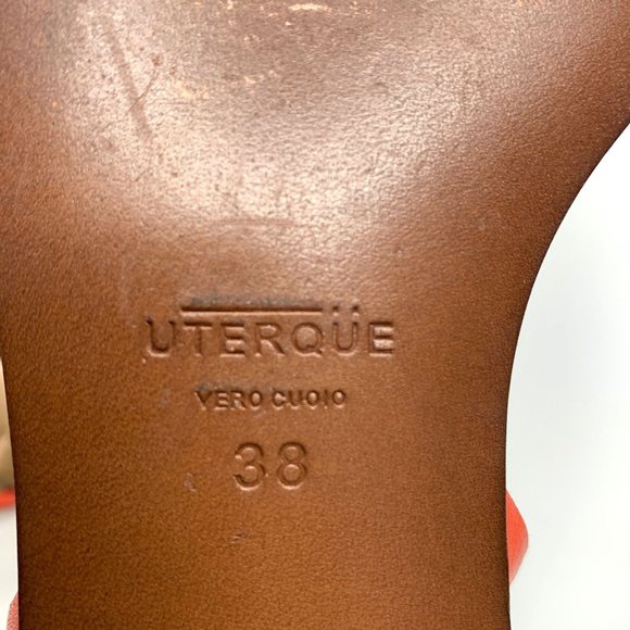 UTERQÜE Orange Tan T-Strap Gladiator Buckle Sandal Sz 38 / 7.5 - Picture 8 of 11